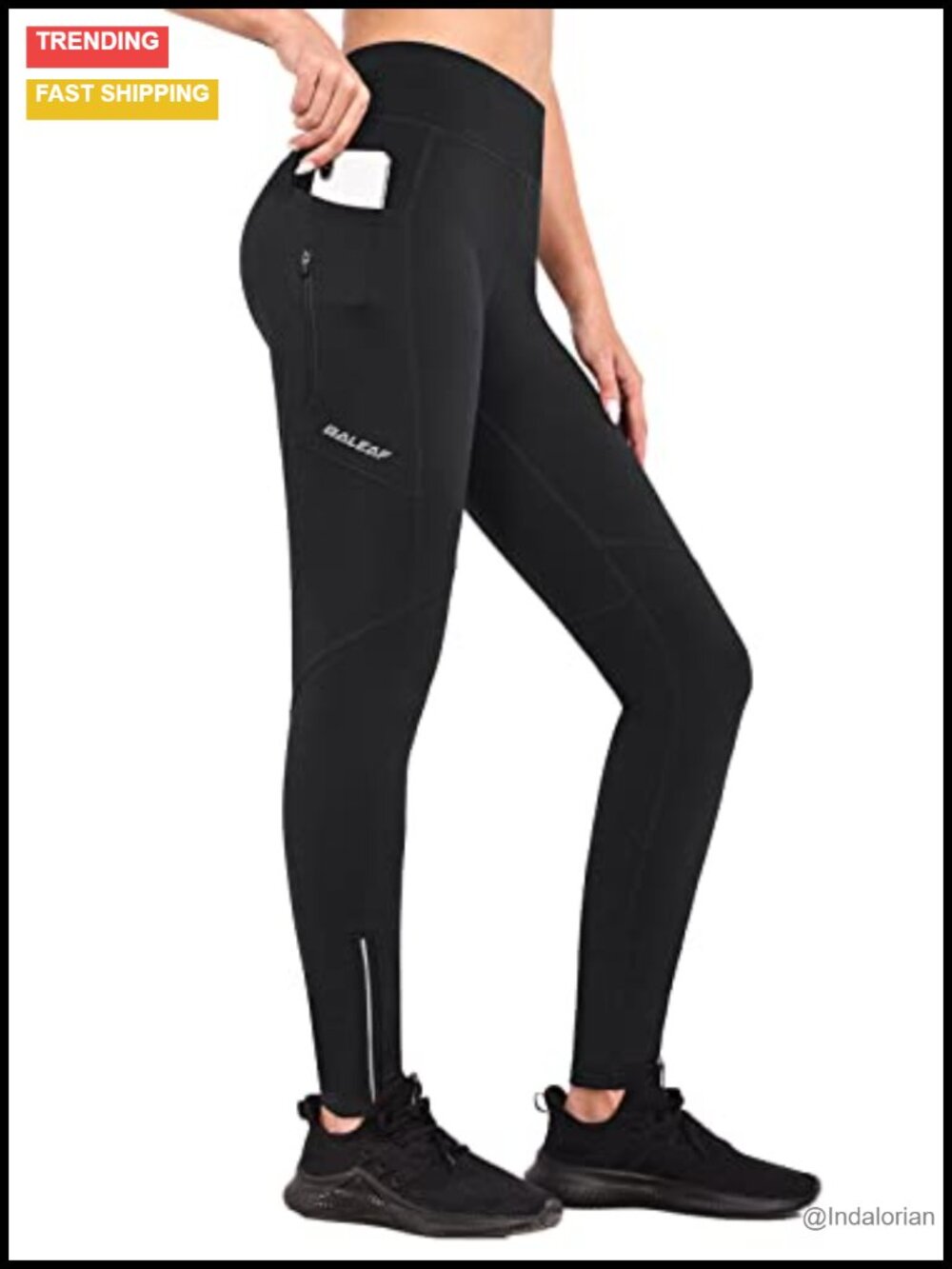 Fleece Lined Leggings Water Resistant Zip Pockets High Rise